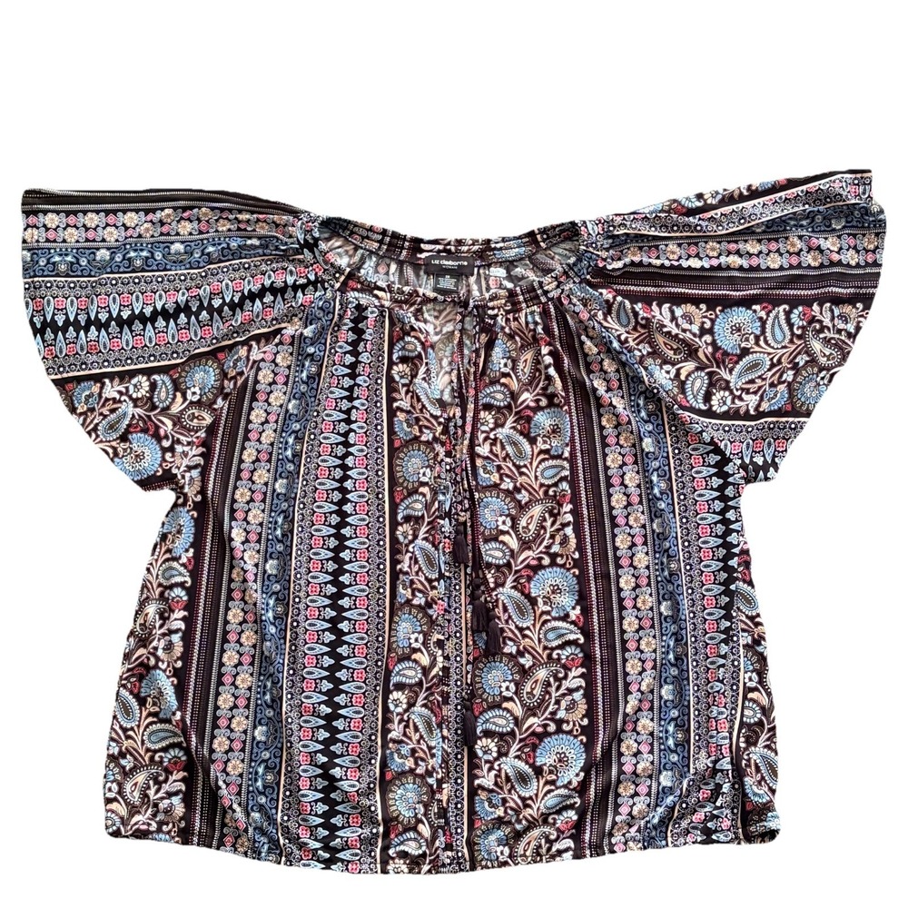 Liz Claiborne Short Sleeve Draped Neck Boho, Gypsy Knit Blouse Size 2X